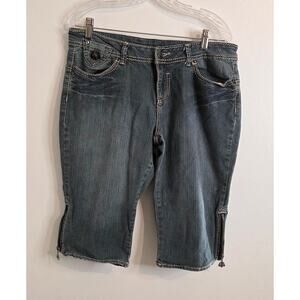 Dereon Jean Short Pedal Pushers Fleur de lis Embellishment Zipper Pulls 13-14